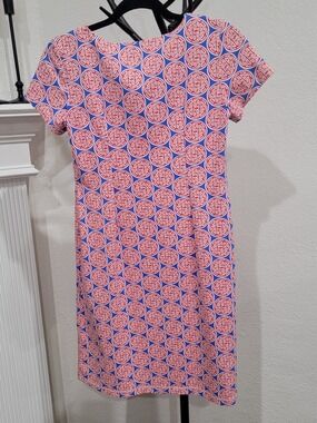 KATHERINE WAY Red & Blue Geometric Printed Mini Shift Dress Sz Xs